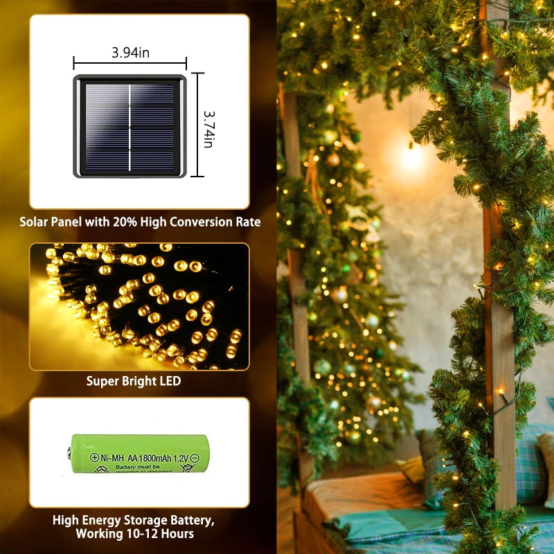 Albelt 2 Pack 480 LED Solar String Lights for Outside, 170 FT Super Long Solar Chrismas Lights Outdoor with 8 Modes & Memory Function, Waterproof Twinkle Light for Xmas Tree Party Decorations (Warm White) - Image 3